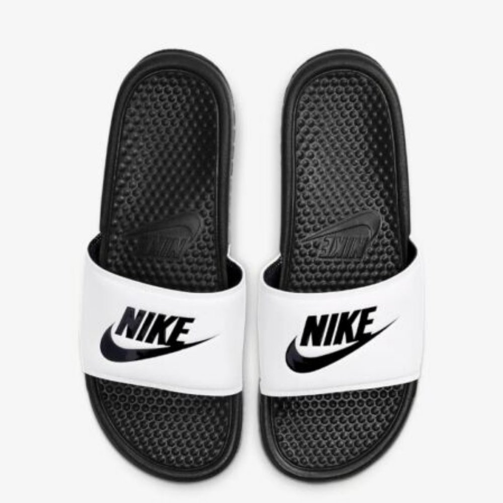 NEW Nike Benassi JDI Men's Size 343880-100 Black/White Slides Sandals SIZE 10